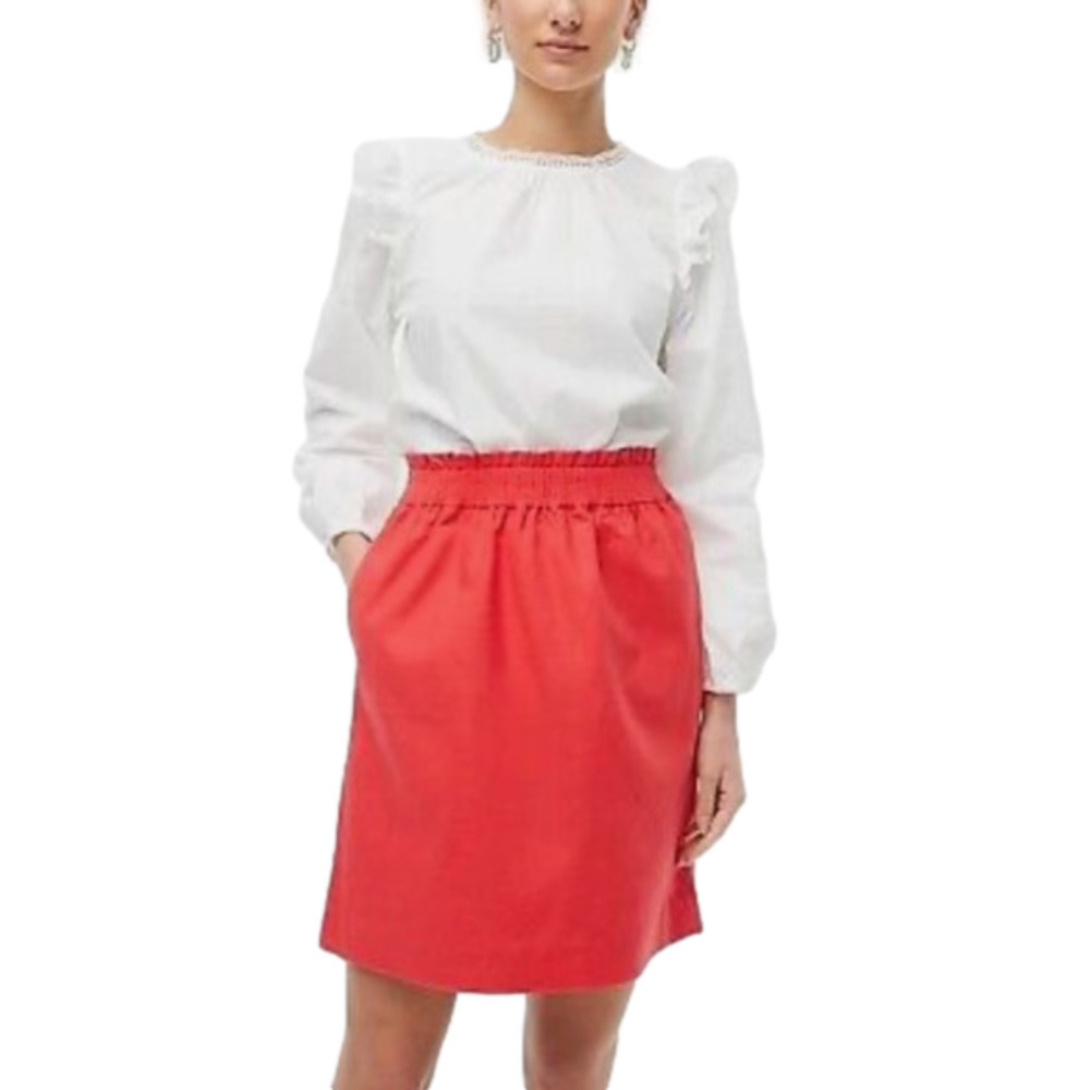 ❤️ J. Crew Coral Linen Cotton City Mini Skirt Paperbag Stretch Waist Size 0